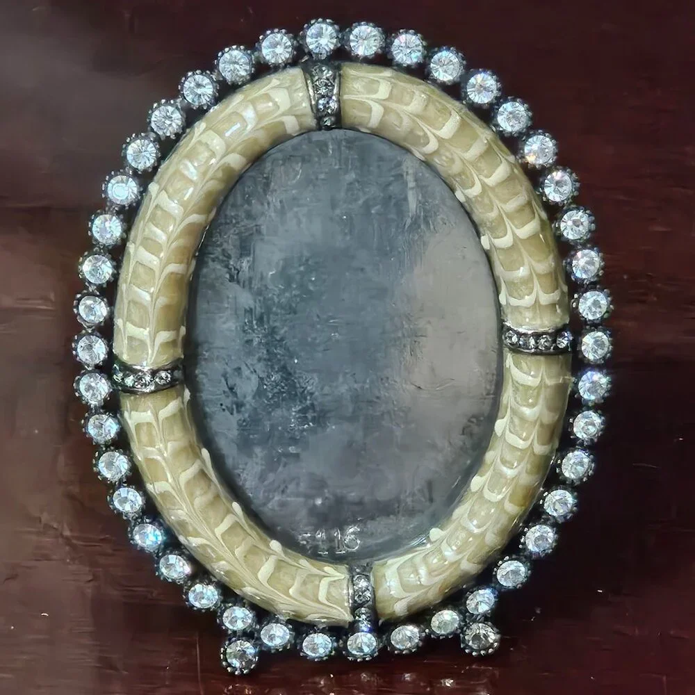 RARE CLASSIC JAY STRONGWATER OVAL EMILIA CRYSTAL STONE EDGE ENAMEL SILVER FRAME